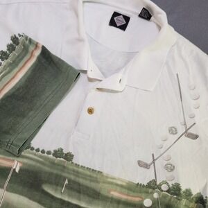 Vintage Tabasco Print Golf Course Nature Polo Shirt Mens XXL, All Over Graphic